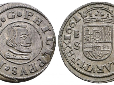 VELLÓN. Los Maravedís Felipe IV 1660-1664. DESCRIPCIÓN DE LAS CASAS DE SUBASTAS – PLATEADO